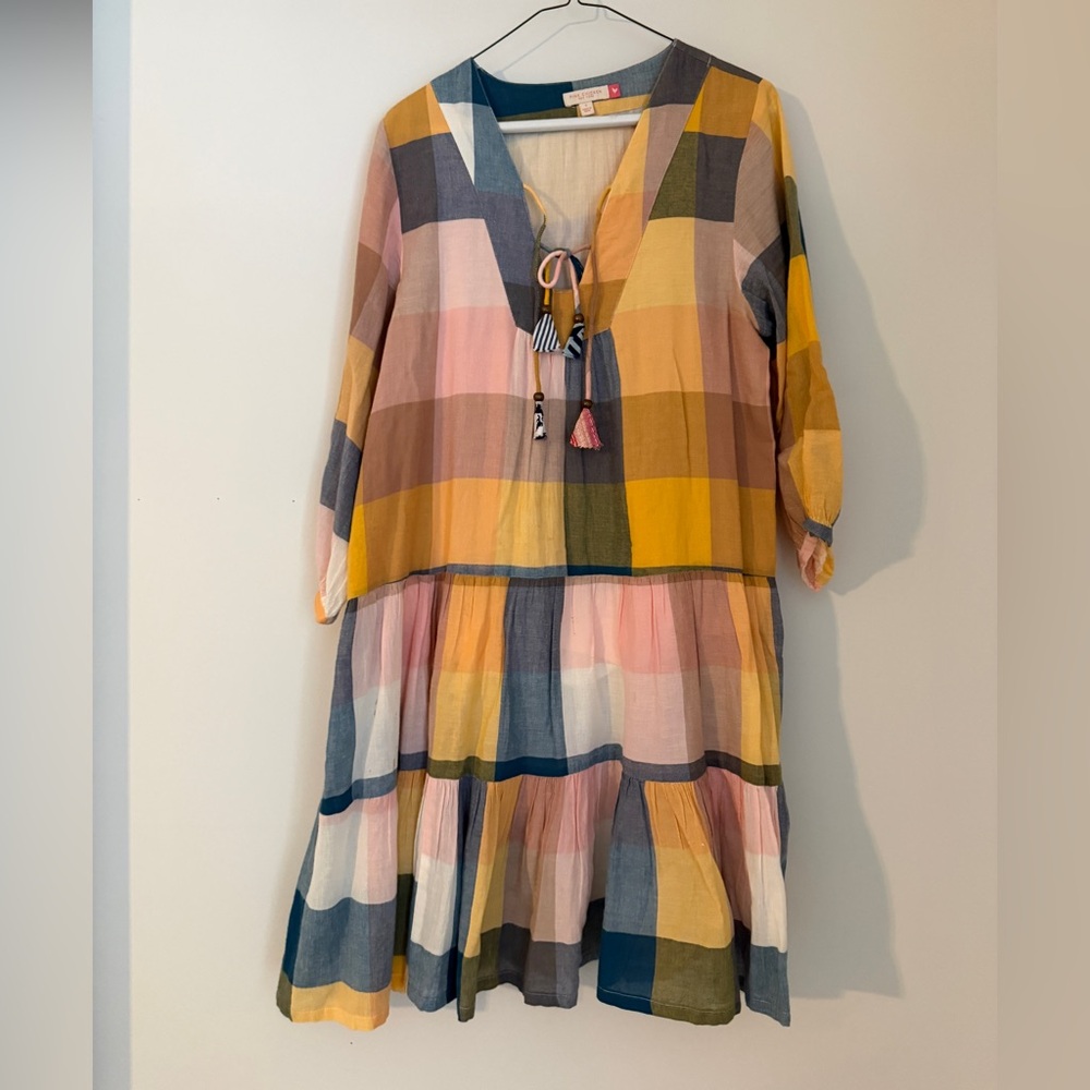 Pink Chicken Multicolor Plaid Tie-Front Midi Dress